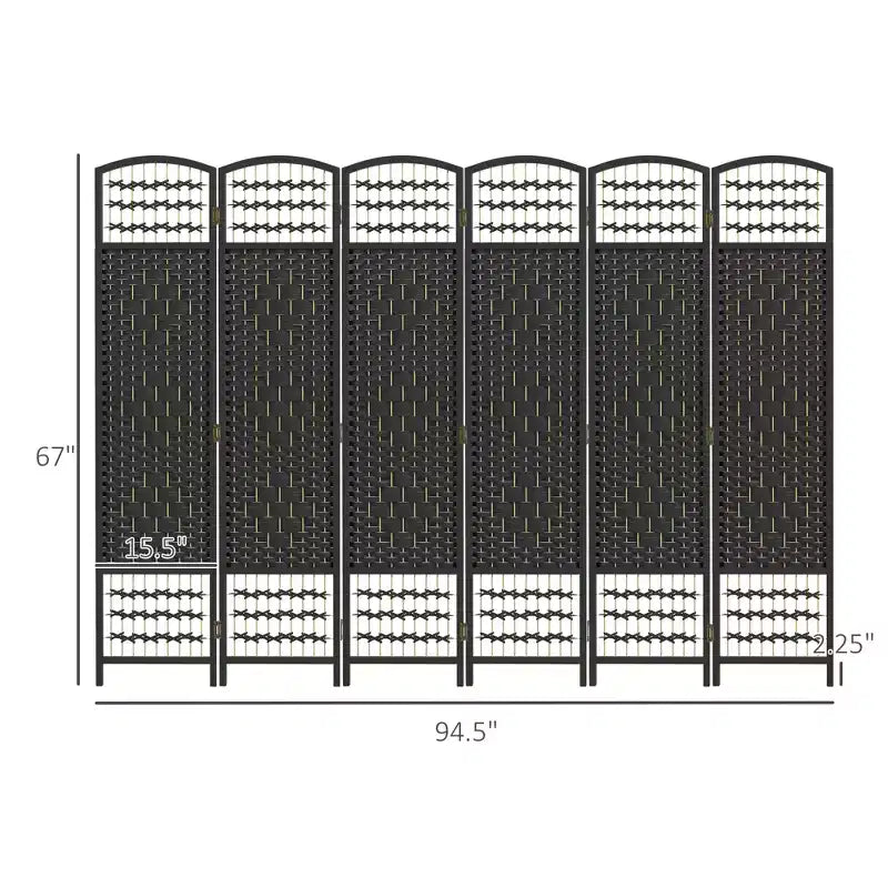 6 Panel Folding Room Divider Portable Privacy Screen Wave Fiber Room Partition for Home Office