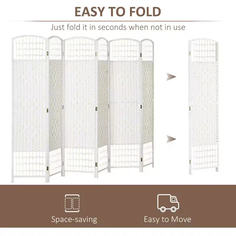 6 Panel Folding Room Divider Portable Privacy Screen Wave Fiber Room Partition for Home Office