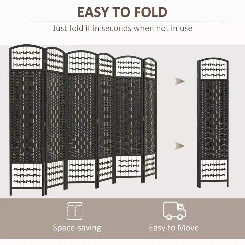 6 Panel Folding Room Divider Portable Privacy Screen Wave Fiber Room Partition for Home Office