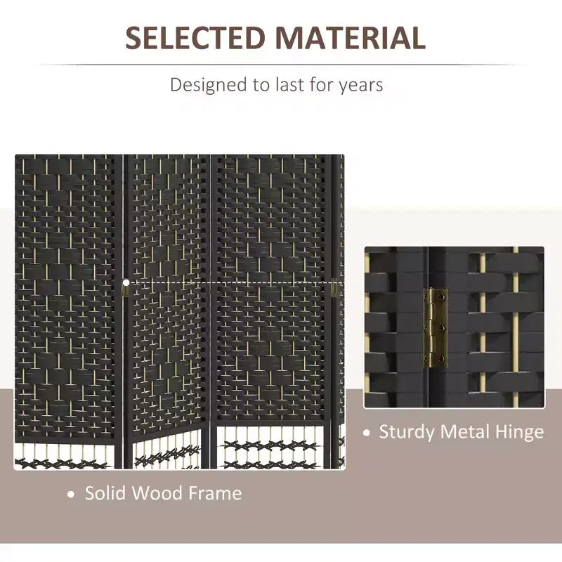 6 Panel Folding Room Divider Portable Privacy Screen Wave Fiber Room Partition for Home Office