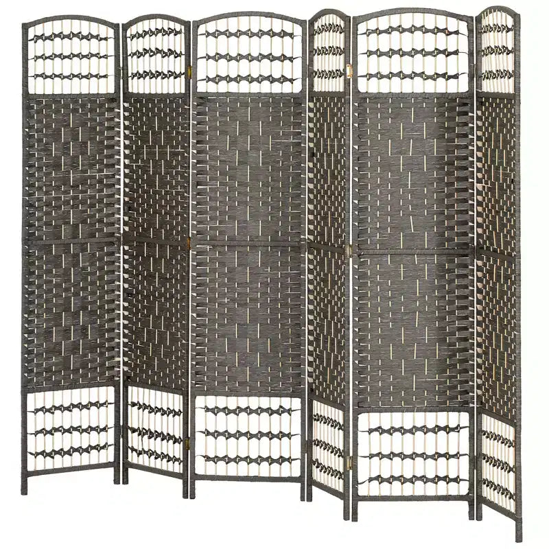 6 Panel Folding Room Divider Portable Privacy Screen Wave Fiber Room Partition for Home Office