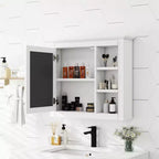 28 Medicine Cabinet, Wall Mounted Bathroom Storage Cabinet with Mirror 3 Open Shelves Modern White