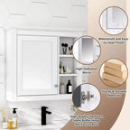 28 Medicine Cabinet, Wall Mounted Bathroom Storage Cabinet with Mirror 3 Open Shelves Modern White