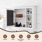 28 Medicine Cabinet, Wall Mounted Bathroom Storage Cabinet with Mirror 3 Open Shelves Modern White