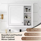 28 Medicine Cabinet, Wall Mounted Bathroom Storage Cabinet with Mirror 3 Open Shelves Modern White