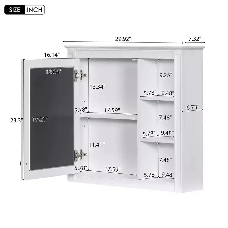 28 Medicine Cabinet, Wall Mounted Bathroom Storage Cabinet with Mirror 3 Open Shelves Modern White