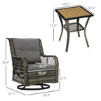 3 Piece Outdoor Bistro Set, Wicker Small Patio Furniture Set with Swivel Glider Chairs for Balcony, Porch