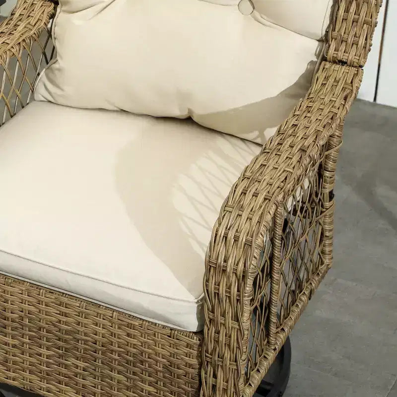 3 Piece Outdoor Bistro Set, Wicker Small Patio Furniture Set with Swivel Glider Chairs for Balcony, Porch