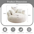 Round Ultra Soft Chenille Foam Bean Bag Chair - Oversized Comfy with Armrests & 3 Pillows - for Adults/Teens (White)