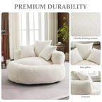 Round Ultra Soft Chenille Foam Bean Bag Chair - Oversized Comfy with Armrests & 3 Pillows - for Adults/Teens (White)