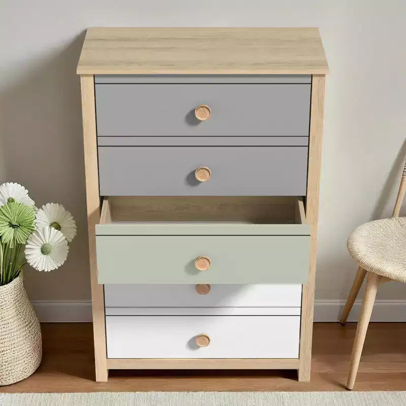5-Drawer Chest with Mixed Color Fronts in Oslo Oak 30.7 W x 15.7 D x 46.2 H