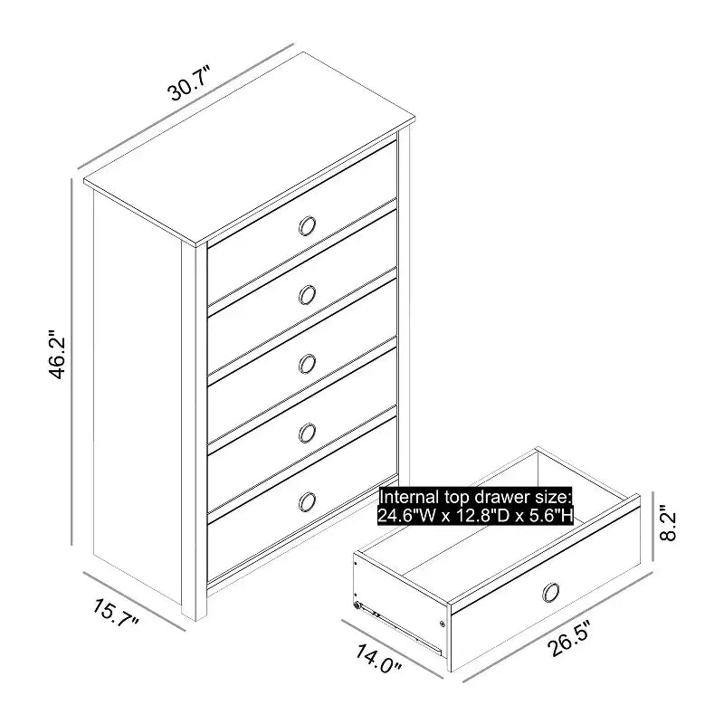 5-Drawer Chest with Mixed Color Fronts in Oslo Oak 30.7 W x 15.7 D x 46.2 H