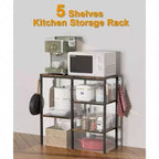 4 - Tier Kitchen Microwave Oven Stand Adjustable Coffee Bar Station Small Appliance Baker's Rack with 4 Hooks 5 Storage