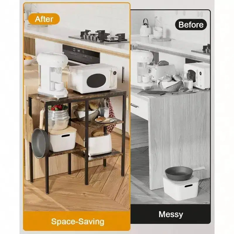 4 - Tier Kitchen Microwave Oven Stand Adjustable Coffee Bar Station Small Appliance Baker's Rack with 4 Hooks 5 Storage
