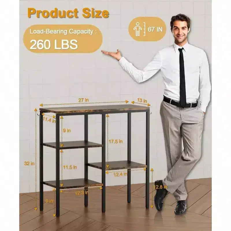 4 - Tier Kitchen Microwave Oven Stand Adjustable Coffee Bar Station Small Appliance Baker's Rack with 4 Hooks 5 Storage