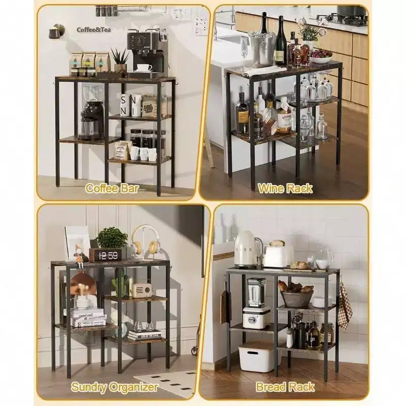 4 - Tier Kitchen Microwave Oven Stand Adjustable Coffee Bar Station Small Appliance Baker's Rack with 4 Hooks 5 Storage