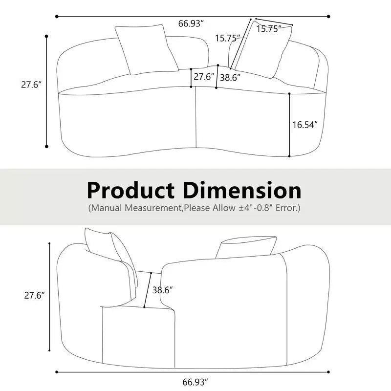 66.93Modern Upholstered Teddy Velvet Curved Loveseat Sofa for Small Spaces & Apartments, No Assembly Required
