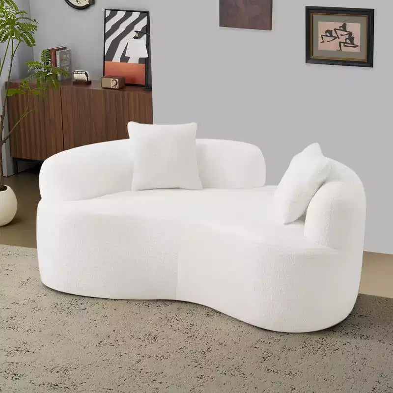 66.93Modern Upholstered Teddy Velvet Curved Loveseat Sofa for Small Spaces & Apartments, No Assembly Required