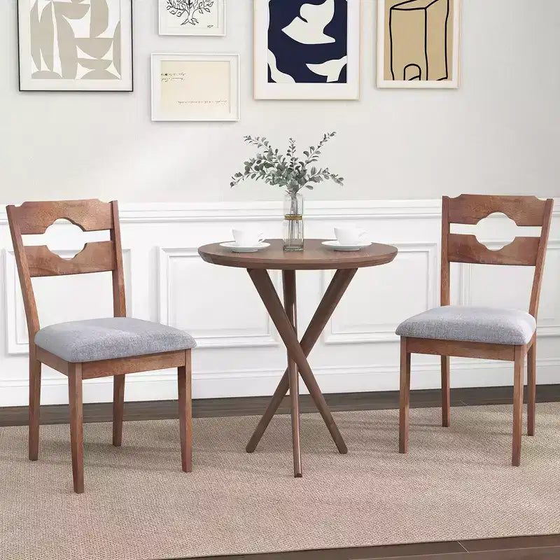 Set of 2 Dining Chair w/ Padded Seat High Back Rubber Wood Frame Kitchen Chairs