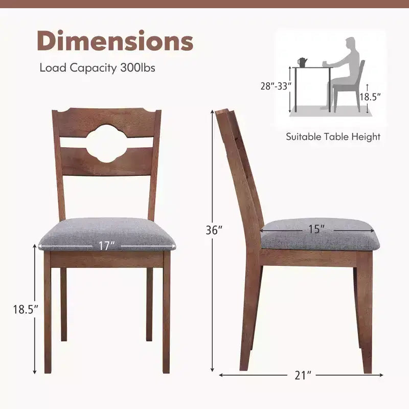 Set of 2 Dining Chair w/ Padded Seat High Back Rubber Wood Frame Kitchen Chairs
