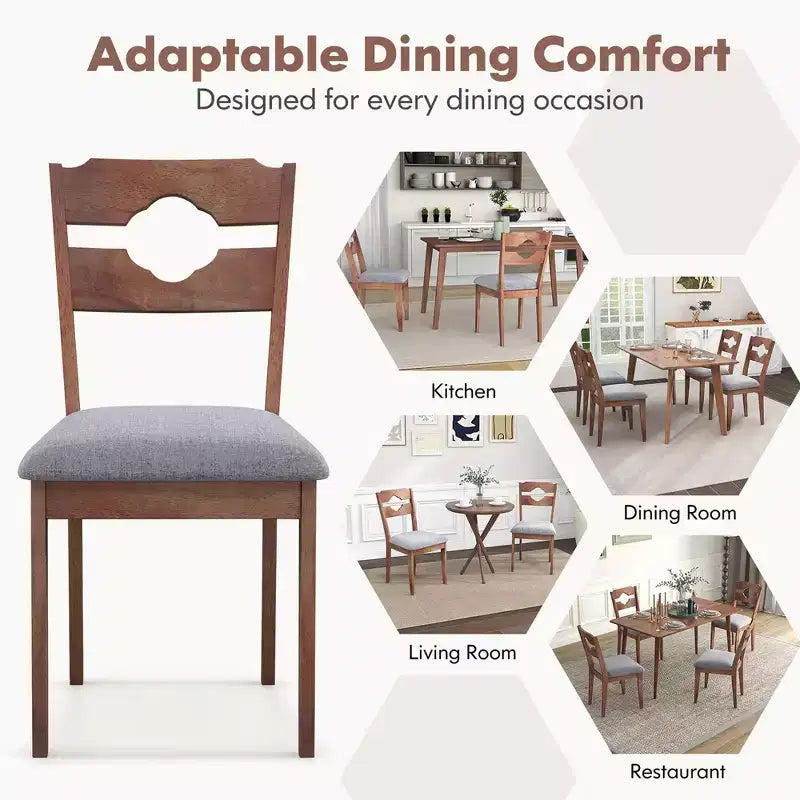 Set of 2 Dining Chair w/ Padded Seat High Back Rubber Wood Frame Kitchen Chairs