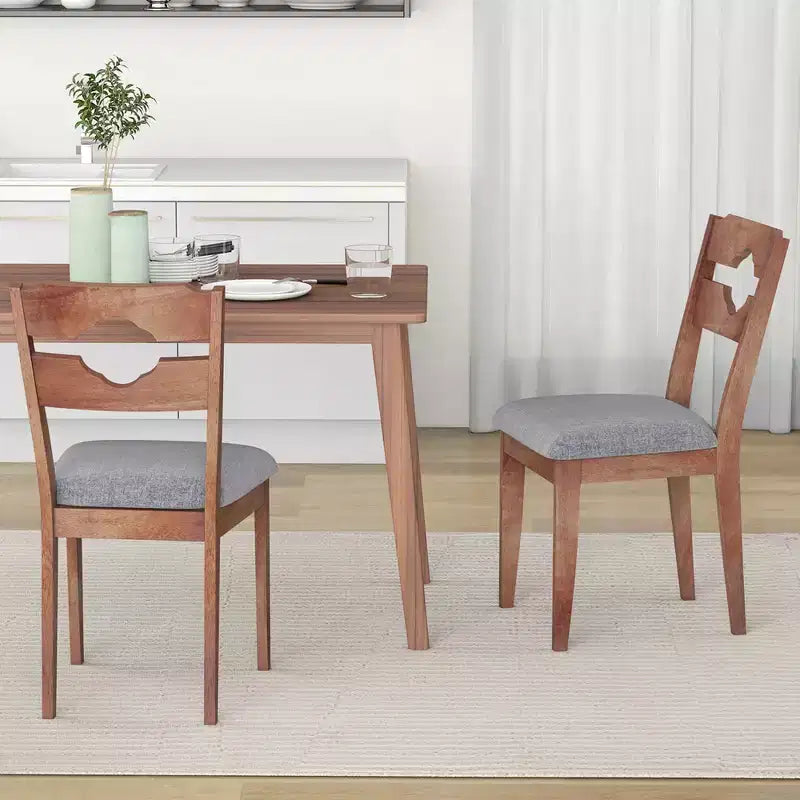 Set of 2 Dining Chair w/ Padded Seat High Back Rubber Wood Frame Kitchen Chairs