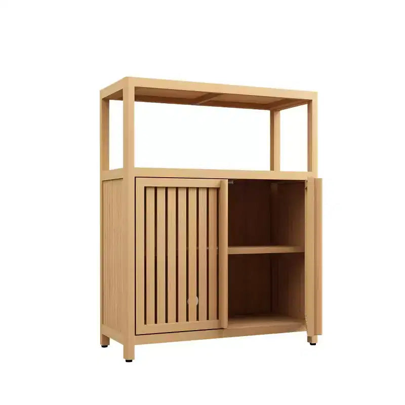 Large Capacity Bamboo Storage Cabinet with Double Doors, Open Shelf