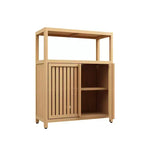 Large Capacity Bamboo Storage Cabinet with Double Doors, Open Shelf