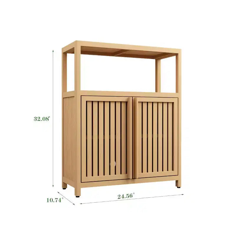 Large Capacity Bamboo Storage Cabinet with Double Doors, Open Shelf
