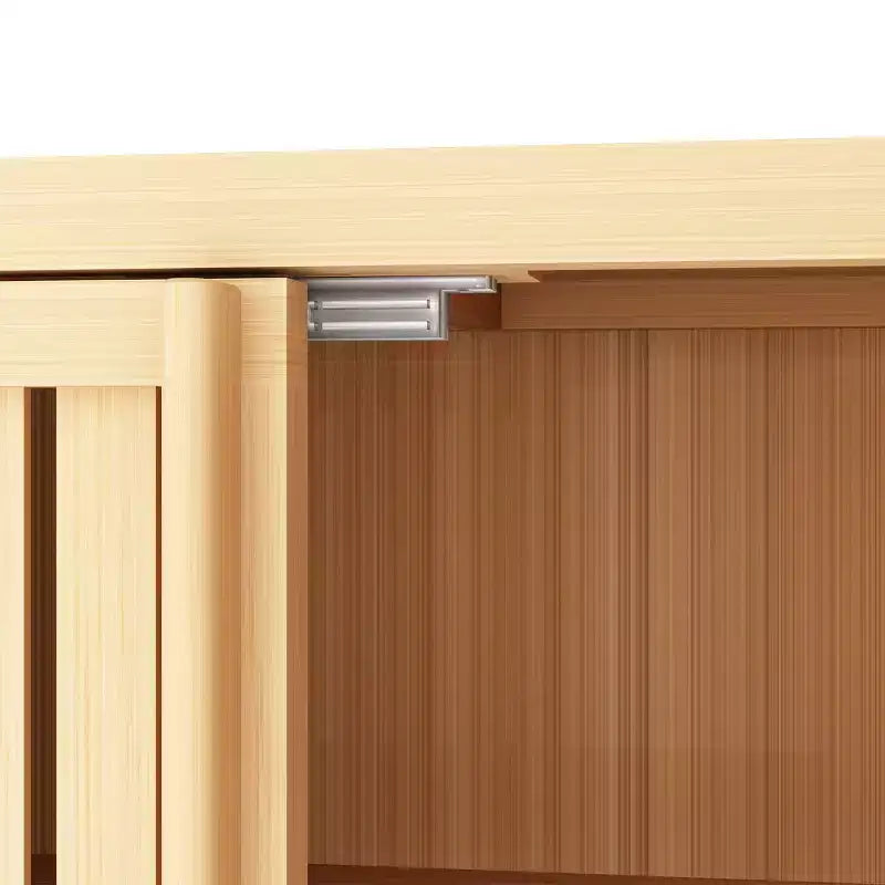 Large Capacity Bamboo Storage Cabinet with Double Doors, Open Shelf