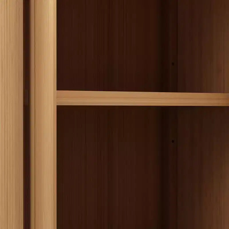 Large Capacity Bamboo Storage Cabinet with Double Doors, Open Shelf