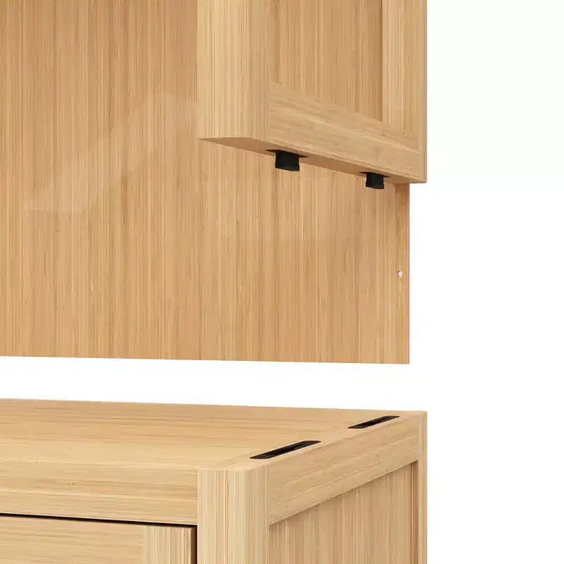 Large Capacity Bamboo Storage Cabinet with Double Doors, Open Shelf
