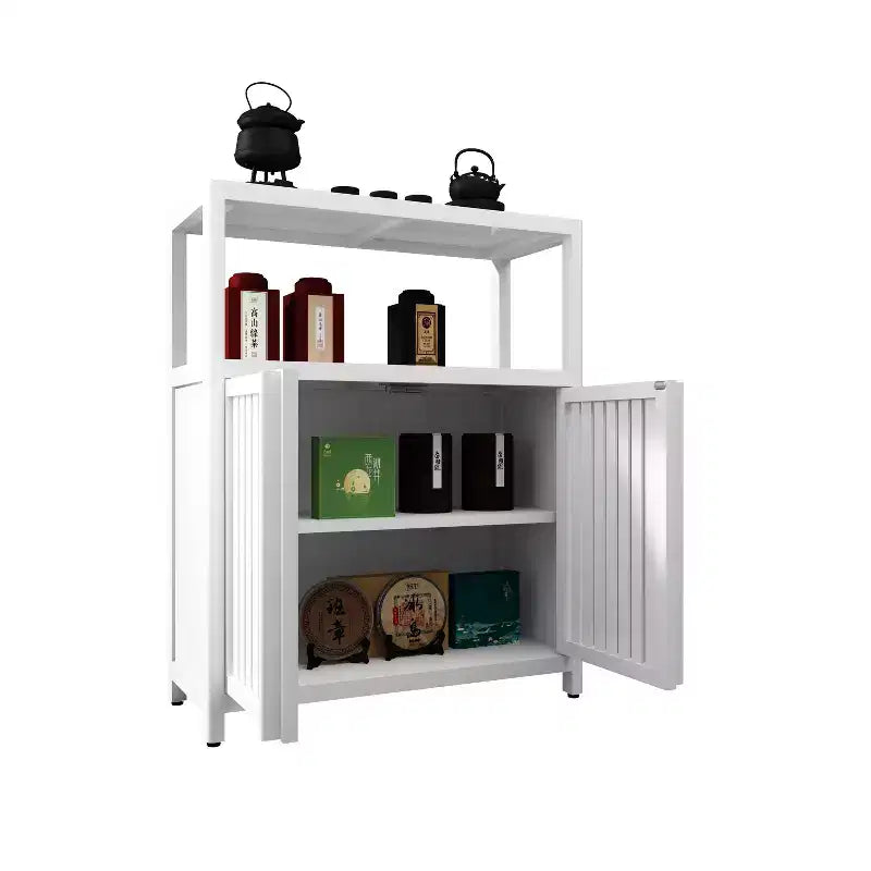 Large Capacity Bamboo Storage Cabinet with Double Doors, Open Shelf
