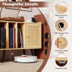 Record Player Stand w/ Charging Station & Rattan Cabinet Adjustable Shelf