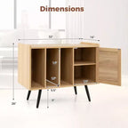 Record Player Stand w/ Charging Station & Rattan Cabinet Adjustable Shelf