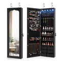 Costway Wall Door Mounted LED Mirror Jewelry Cabinet Lockable Armoire w/6 Drawers Black