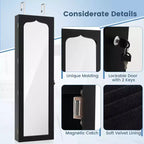 Wall Door Mounted LED Mirror Jewelry Cabinet Lockable Armoire w/6 Drawers Black