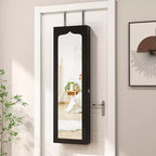 Wall Door Mounted LED Mirror Jewelry Cabinet Lockable Armoire w/6 Drawers Black