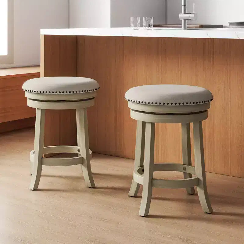 24 Swivel Bar Stools Set of 2 Round Counter Height Barstools w/ Wooden Frame