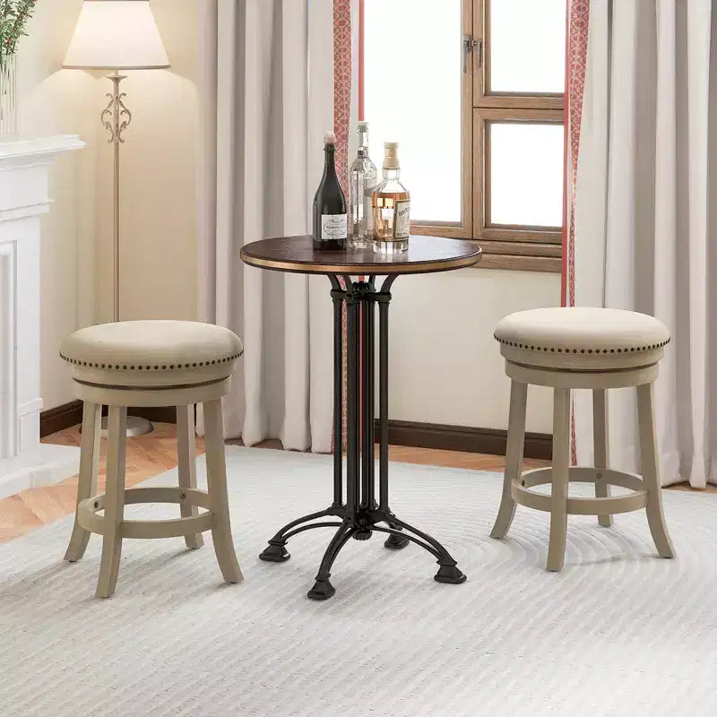 24 Swivel Bar Stools Set of 2 Round Counter Height Barstools w/ Wooden Frame