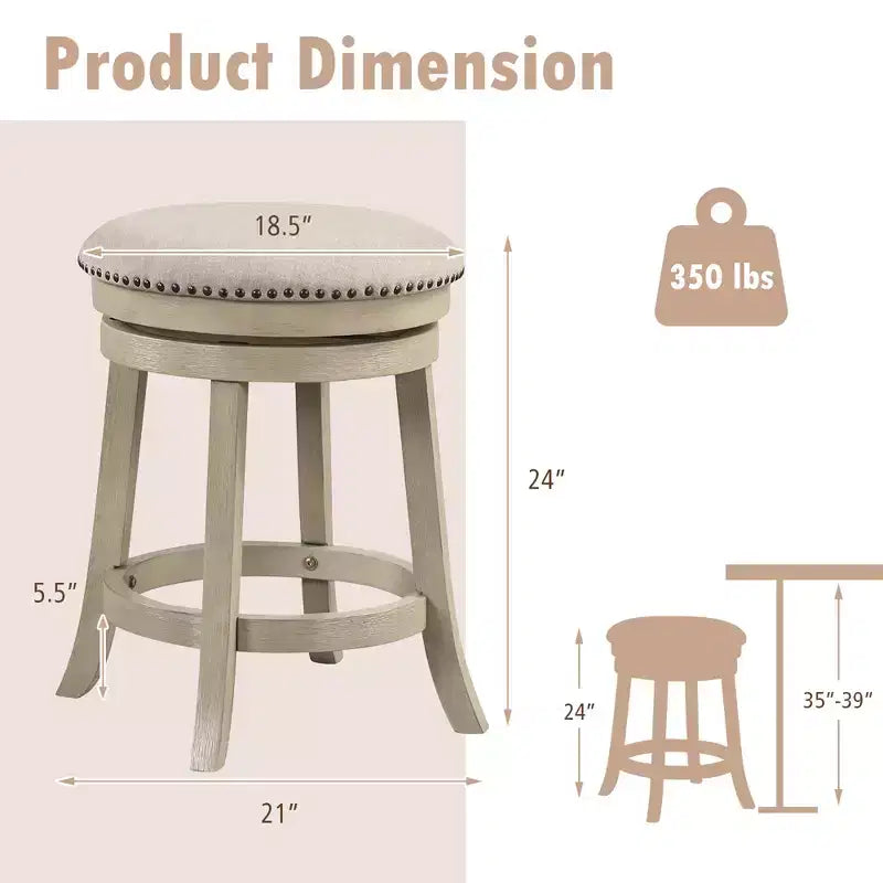 24 Swivel Bar Stools Set of 2 Round Counter Height Barstools w/ Wooden Frame
