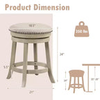 24 Swivel Bar Stools Set of 2 Round Counter Height Barstools w/ Wooden Frame