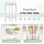 2-Tier Round End Table Narrow Sofa Side Nightstand w/ Storage Shelf & Wood Legs