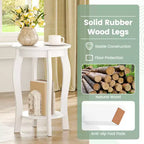 2-Tier Round End Table Narrow Sofa Side Nightstand w/ Storage Shelf & Wood Legs