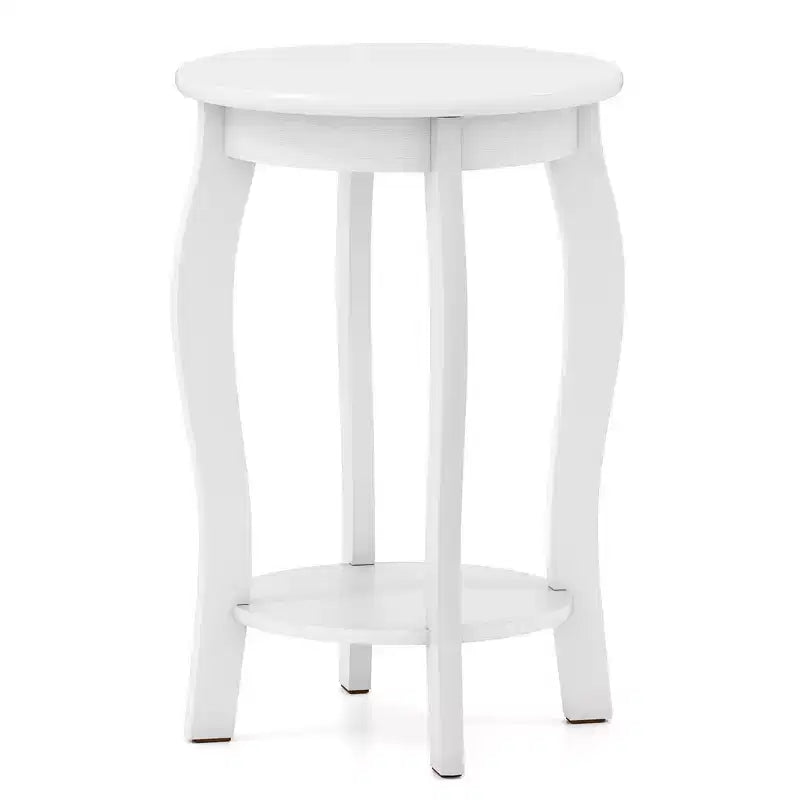 2-Tier Round End Table Narrow Sofa Side Nightstand w/ Storage Shelf & Wood Legs