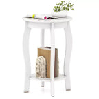 2-Tier Round End Table Narrow Sofa Side Nightstand w/ Storage Shelf & Wood Legs
