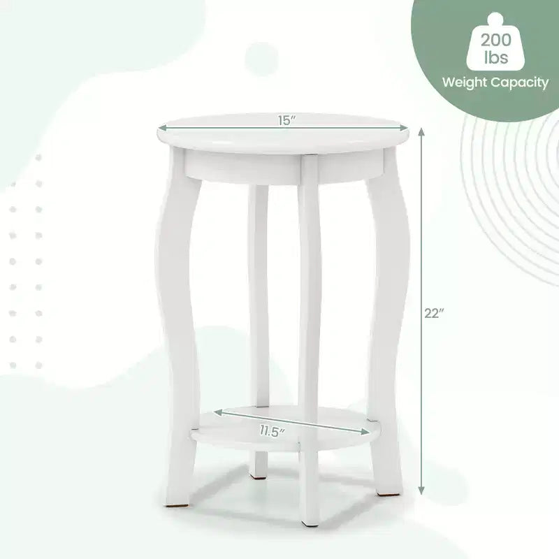 2-Tier Round End Table Narrow Sofa Side Nightstand w/ Storage Shelf & Wood Legs