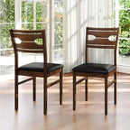 Dining Chair Set of 2 w/ Rubber Wood Frame Padded Seat Curved Backrest