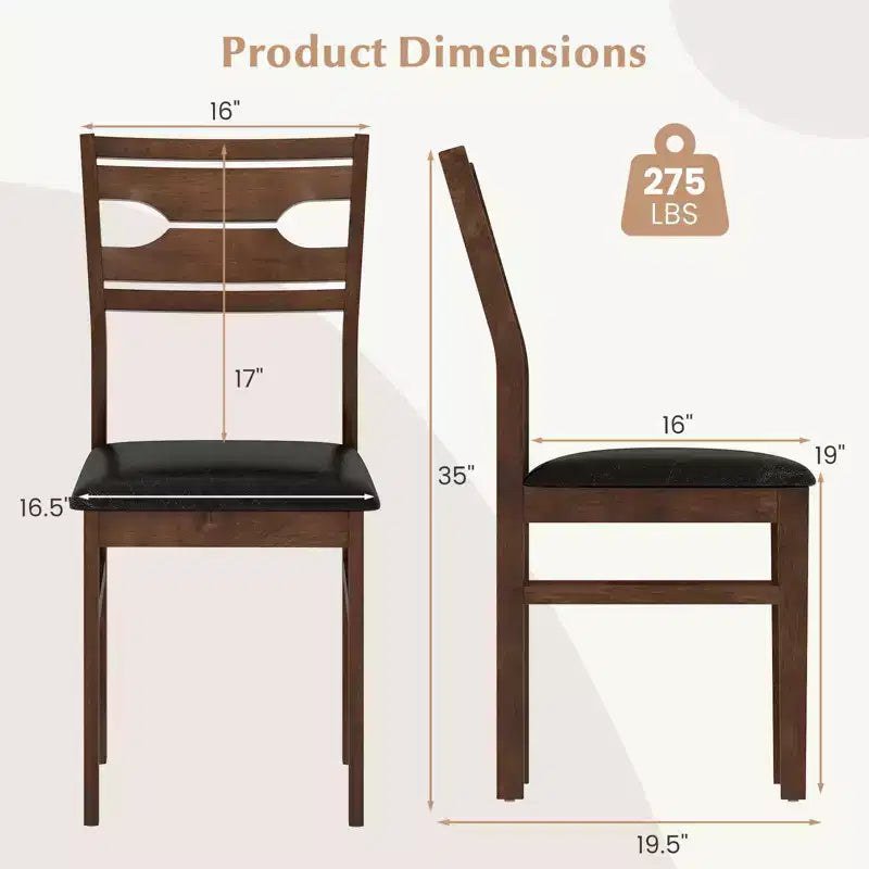 Dining Chair Set of 2 w/ Rubber Wood Frame Padded Seat Curved Backrest