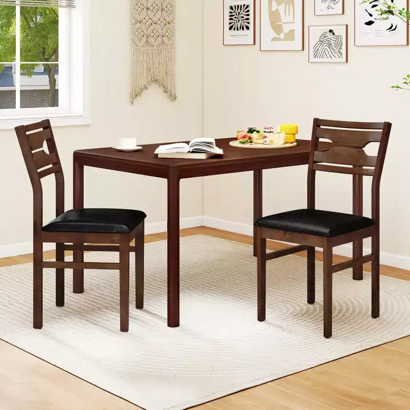 Dining Chair Set of 2 w/ Rubber Wood Frame Padded Seat Curved Backrest